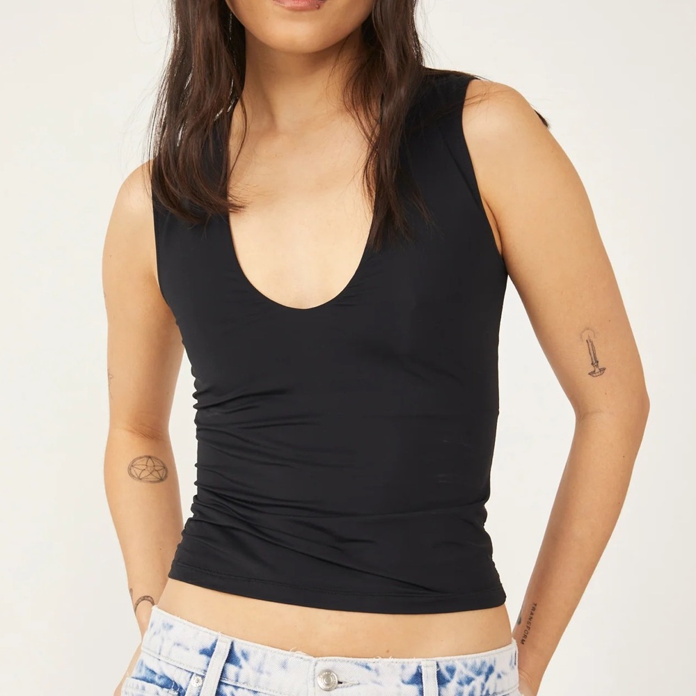 NWT Free People Intimately Second Skin Cami Tank Top Scoop-Neck Women’s XL Black